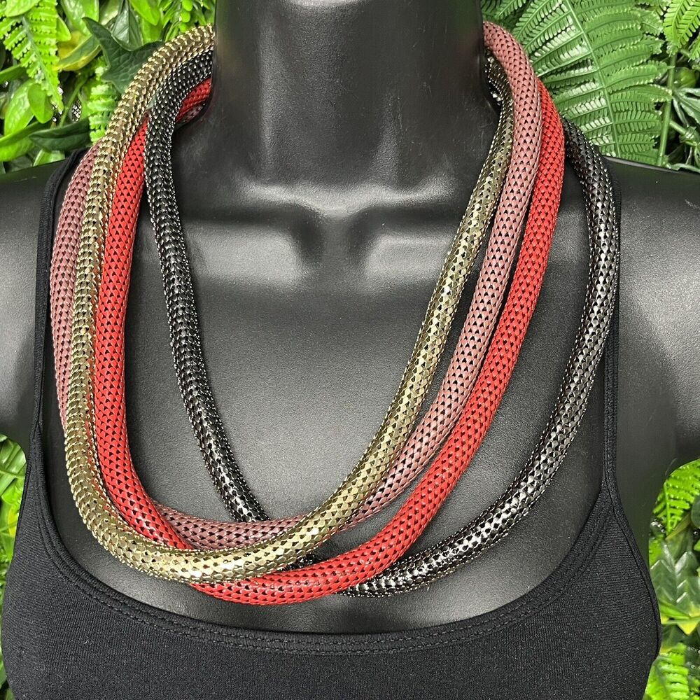 Necklace Women Fashion Gold Red Silver‎ Layered Mesh Chain Chunky Bohemian 2130